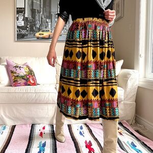 Vintage Aztec cow print midi skirt